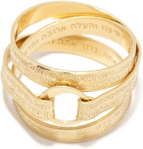 Miniatura 5 de Anillo de declaración para mujer, anillo único de latón chapado en oro grabado con bendición hebrea de la Cabalá espiritual para la salud, regalo