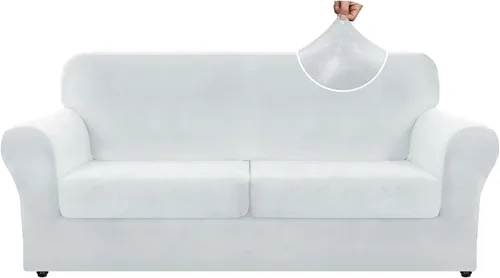 Miniatura 51 de ZNSAYOTX Funda de terciopelo de 3 piezas para sofá de 3 piezas con 2 fundas de cojín de asiento extra grandes, funda elástica para sofá de 2 plazas