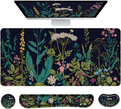 Miniatura 24 de LATEEFAH Alfombrilla de mouse con reposamuñecas, alfombrilla de escritorio + juego de reposamuñecas para teclado, almohadilla de escritorio para 4