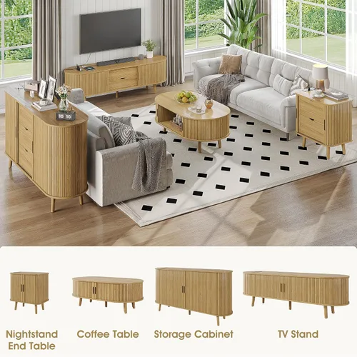 Miniatura 7 de Alohappy Mesa auxiliar ovalada de 42.5 pulgadas de ancho, mesa de centro moderna de mediados de siglo con puerta corrediza de tambor, mesa central