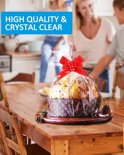 Miniatura 4 de JOYIT Paquete de 10 bolsas de regalo de celofán transparente con lazos rojos, bolsas de regalo grandes de 24 x 30 pulgadas para cestas de frutas