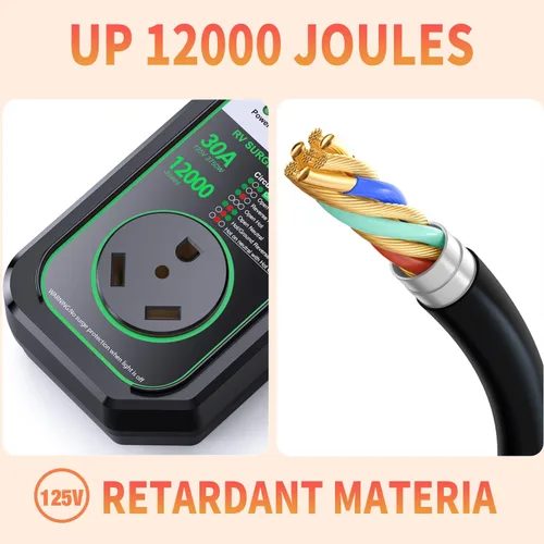Miniatura 4 de GEARGO Protectores contra sobretensiones RV de 30 amperios, 12000 julios, analizador de circuitos de RV, protección contra sobretensiones IP68