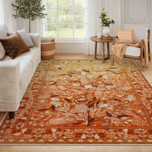Miniatura 16 de Anidaroel Alfombras botánicas coloridas de 5 x 7 pies, lavables a máquina, para sala de estar, antideslizante, alfombra suave para dormitorio