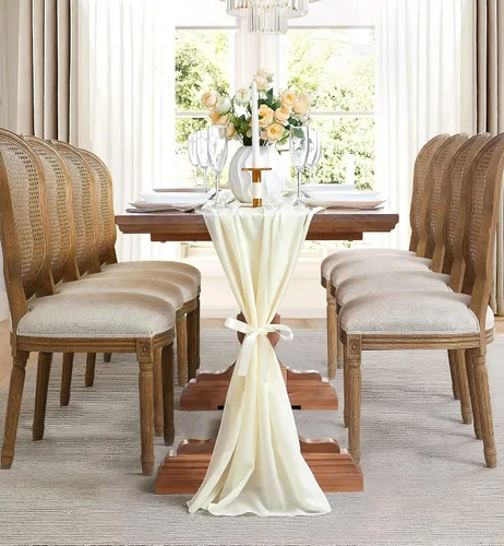 Miniatura 8 de WARM HOME DESIGNS Camino de mesa beige de 35 x 156 pulgadas para decoración de mesa de boda. Camino de mesa de gasa premium para decoración rústica