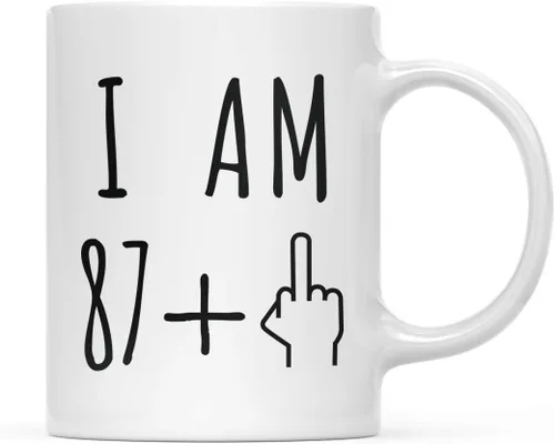 Miniatura 90 de Andaz Press Divertida taza de café de 11 onzas, regalo de broma de cumpleaños, I Am 49 + 1 dedo medio, 1 paquete, ideas de regalo de cumpleaños 50