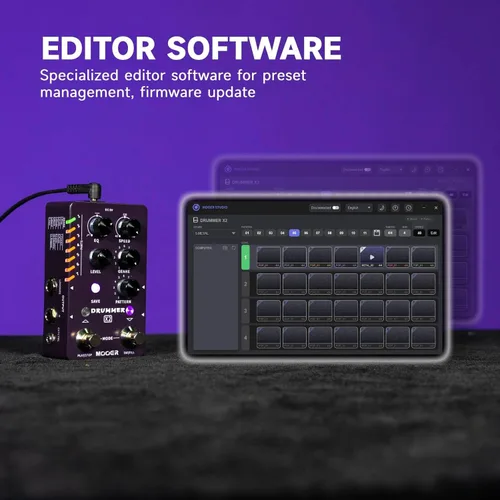 Miniatura 4 de Pedal de guitarra con máquina de batería MOOER con 121 ritmos de batería, 11 estilos musicales, 7 ranuras de ritmo, función de relleno, botón