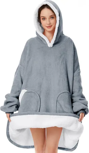 Miniatura 24 de Zando Manta con Capucha Ponible Manta para Niños y Adultos Manta Cómoda con Capucha Sudadera de Gran Tamaño Sherpa Forro Polar