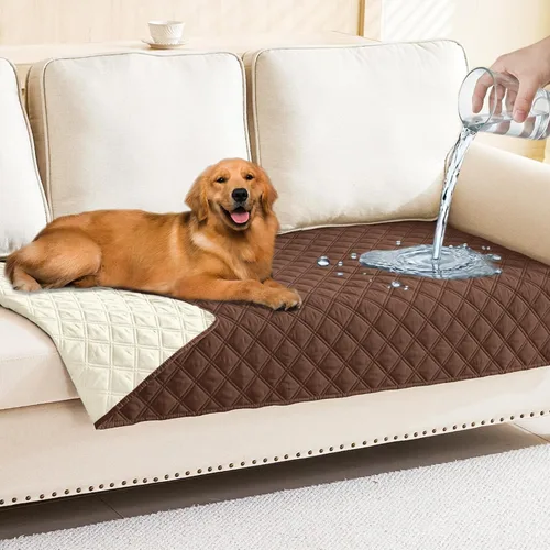 Miniatura 188 de Smiry Funda impermeable para cama de mascota, suave y lavable, para muebles, cama, sofá, reversible, a cuadros (30 x 53 pulgadas, color beige/beige)