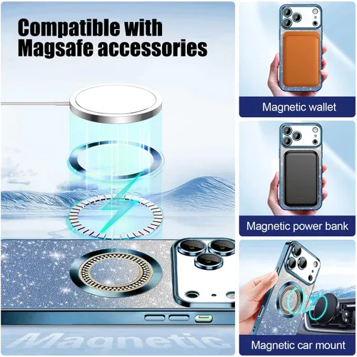 Miniatura 105 de Misscase Funda magnética con purpurina para iPhone 11 compatible con MagSafe, protección completa, delgada, a prueba de golpes, antiarañazos