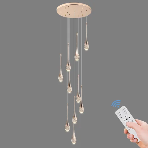 Miniatura 34 de Moderno candelabro de cristal de 7 luces, color negro, H60 pulgadas, techo alto, espiral, regulable, LED, burbuja, gota de lluvia, lámpara