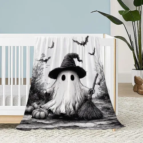 Manta de Halloween para bebé, mascota y niño, espeluznante manta de fantasma de calabaza negra para cuna, cochecito, manta decorativa y mullida de