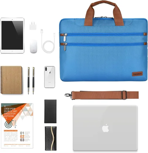 Miniatura 6 de LONMEN Bolsa de hombro para laptop de 14 pulgadas, funda de transporte para MacBook Pro/Microsoft Surface/Dell XPS/Lenovo/Asus/HP, azul