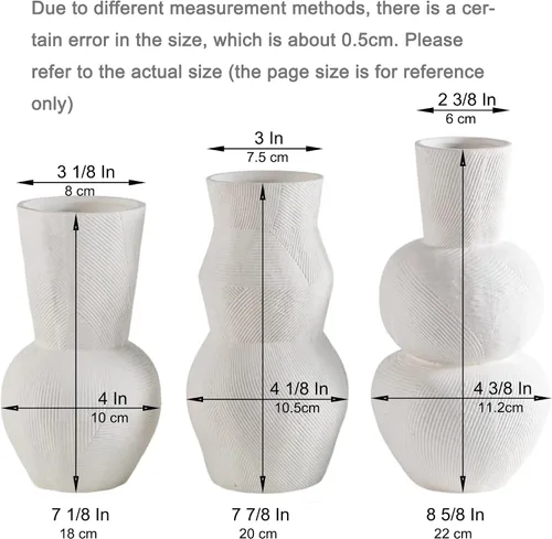 Miniatura 6 de Jarrones de cerámica para flores, juego de 3 jarrones acanalados blanco mate, jarrones decorativos para hierba de las pampas, decoración moderna