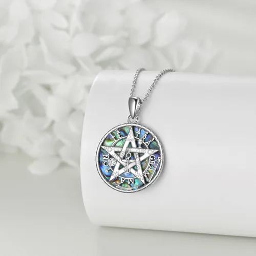 Miniatura 3 de Collar de plata de ley con tetragrammaton para mujeres y hombres, collar con colgante de pentagrama de concha de abulón, amuleto de protección