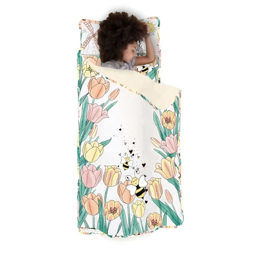 JumpOff Jo Colchoneta de siesta extra larga para niños - Cómoda colchoneta de descanso para niños con almohada extraíble y manta ultra suave para