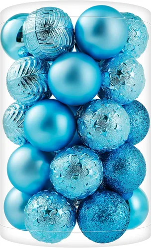 Miniatura 24 de 34 piezas Adornos de bola de Navidad azul bebé irrompibles de plástico para árbol de Navidad, decoraciones para fiesta de Navidad, oficina en casa