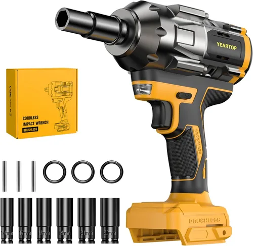 Llave de impacto inalámbrica de 1/2 pulgada para batería Dewalt de 20V, 900 pies-libras (1200 N.m) controlador sin escobillas, alto torque con 6
