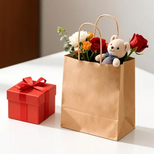 Miniatura 7 de METAPRINT Paquete de 100 bolsas de papel kraft azul medianas de 8 x 4.5 x 10.8 pulgadas con asas a granel, bolsas de regalo, compras de comestibles