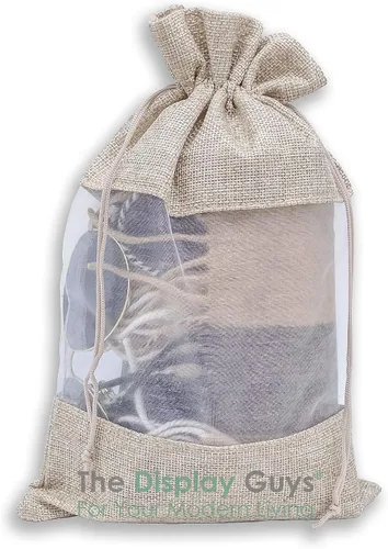 Miniatura 2 de Paquete de 48 bolsas de regalo extragrandes de arpillera de lino y organza con cordones (7.5x11.5 pulgadas, beige) - Recuerdos de fiesta, regalos