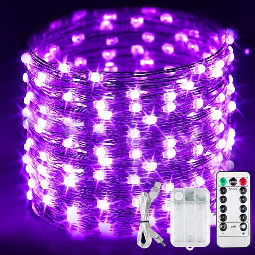 Luces LED negras UV a pilas, 33 pies, 100 unidades, 2835 luces LED UV, 8 modos, accesorios de luz negra flexibles, luces de hadas con control remoto