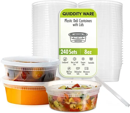 Miniatura 8 de Recipientes de 8 onzas con tapas a prueba de fugas, paquete de 50 recipientes de plástico transparente sin BPA para almacenamiento de alimentos