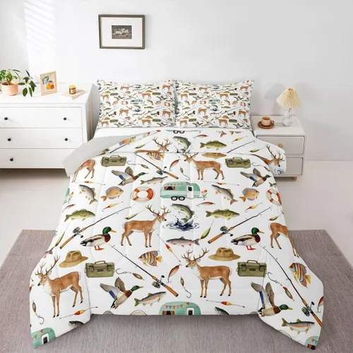 Miniatura 48 de Erosebridal Juego de edredón de pesca tamaño individual para hombres, juego de ropa de cama de peces de lubina para pescadores, niños de caza