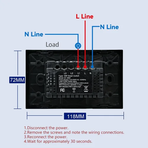 Miniatura 5 de Interruptor de luz inteligente de 4.65 x 2.83 x 1.34 pulgadas, necesita cable neutro, interruptor táctil Wi-Fi de 2.4 GHz, funciona con Smart