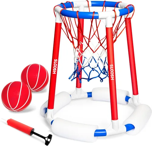 Miniatura 8 de Sloosh Juego de aro de baloncesto para piscina, juego flotante de baloncesto, flotadores de natación con bomba de bolas, juguete de juego acuático