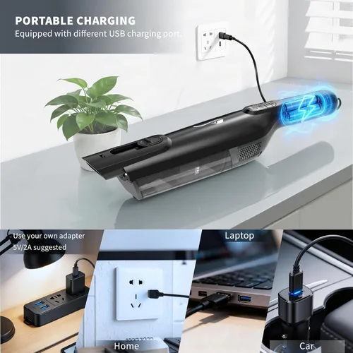 Miniatura 4 de Aspiradora de Mano Inalámbrica, Aspiradora de Mano Portátil y Ligera con Luz LED, Aspiradora de Mano Recargable con Vaciado de Un Toque, Potente