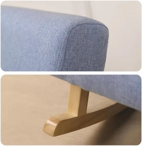 Miniatura 8 de Mecedora para bebé, silla para niños, sofá para niños, pie de madera tembloroso y tela de lino, sillón mecedor para niños y niñas (azul)