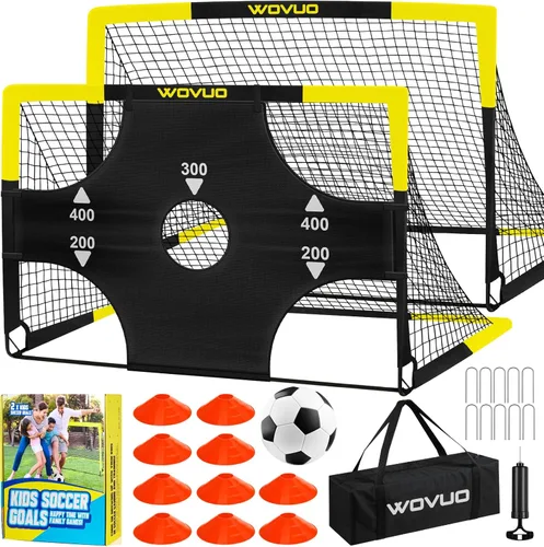 Miniatura 12 de Kids Soccer Goals for Backyard Set of 2, 6x4 ft Portable Toddler Soccer Goal Training Equipment with Soccer Target, Ball, Cones, Soccer Net for Kids