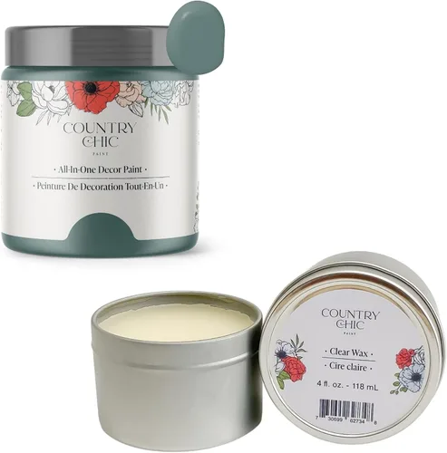 Paquete de pintura estilo tiza + cera para muebles, decoración del hogar, manualidades (color: Wanderess [4 onzas] - verde azulado)