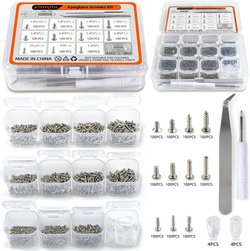 1100 piezas (11 tamaños), kit de reparación de lentes de sol con destornillador Phillips magnético y pinzas para reparar gafas (viene con