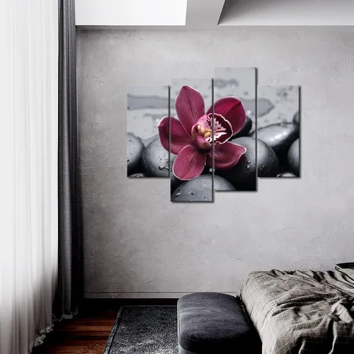 Miniatura 2 de First Wall Art Arte de pared de orquídea en adoquines de color burdeos, pintura zen, cuadros impresos en lienzo, la imagen para el comedor