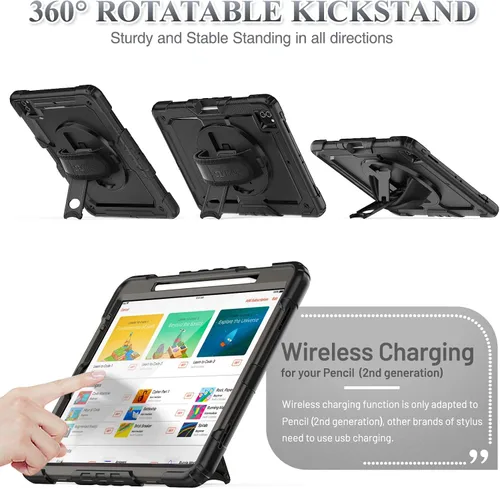 Miniatura 4 de SEYMAC stock Funda para iPad Pro de 12.9'' 2022/2021/2020/2018 con protector de pantalla giratorio 360 y correa de mano, funda a prueba de caídas