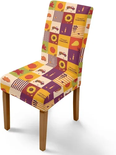 Miniatura 14 de Rnyleeg Thanksgiving Chair Covers for Living Room No Arms Turkey Pumpkin Stretch Dining Chair Covers Set of 6 Soft Washable Kitchen Chair Protector