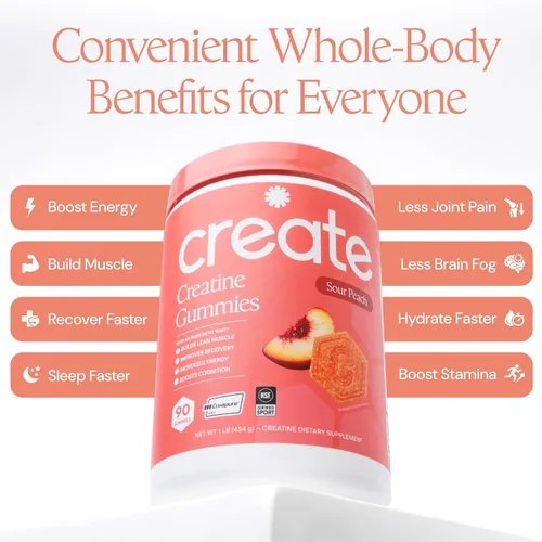 Miniatura 4 de Create Gomitas de Monohidrato de Creatina para Hombres y Mujeres, Mejora el Enfoque, la Fuerza y la Resistencia, Fórmula Anti-Derretimiento, Vegano
