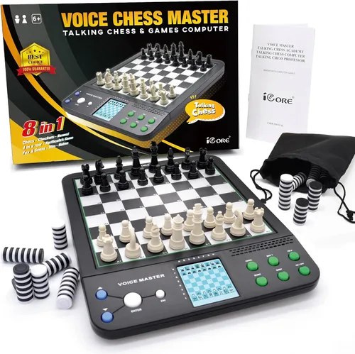 iCore Juego de ajedrez electrónico - Enseña y juega con el tablero inteligente de ajedrez para computadora, ideal para principiantes y jugadores