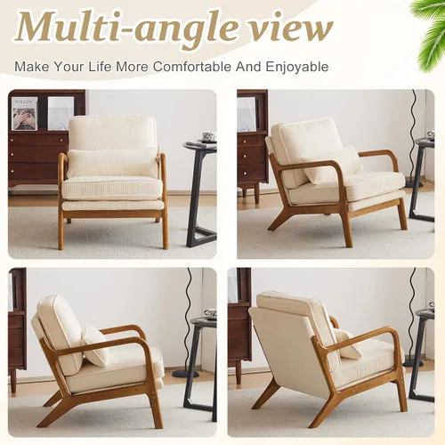 Miniatura 7 de VINGLI Juego Mejorado de 2 Sillones de Acento de Pana Premium, Sillón Tapizado con Brazos, Silla de Lectura Cómoda de Madera Maciza con Almohada