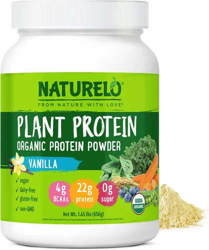 NATURELO Proteína vegetal en polvo, vainilla, 0.78 oz de proteína, sin OMG, vegano, sin gluten, lácteos o soja, sin sabores artificiales, colorantes