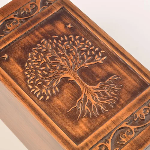 Miniatura 3 de Urna grabada de madera hecha a mano para cenizas humanas, 250 libras, adulto masculino femenino, bolsa de satén, árbol de la vida, urnas