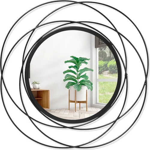 Miniatura 8 de Espejo de pared Sunburst negro con pequeños radios, espejo bohemio para el hogar, redondo, moderno, arte de pared de metal para sala de estar