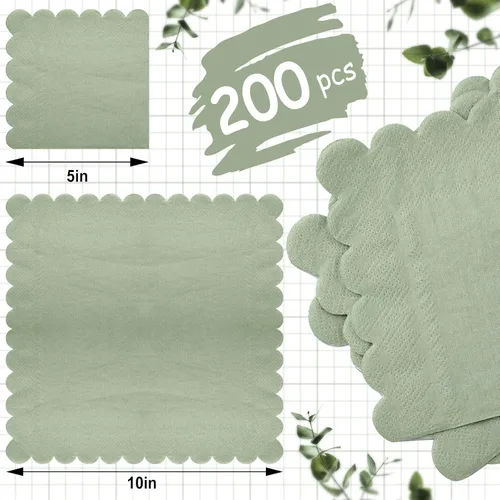 Miniatura 2 de Fuutreo 200 servilletas de cóctel de 2 capas con bordes festoneados plegadas de 5 x 5 pulgadas, desechables para cenas, bodas, fiestas de Verde