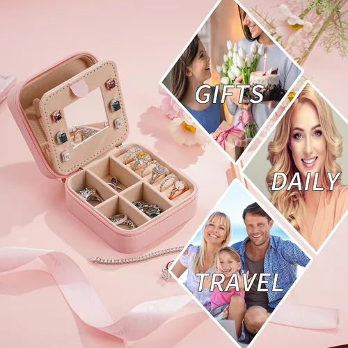 Miniatura 7 de Parima - Joyero pequeño de viaje para mujer, caja de joyería esencial para collares, anillos y aretes, organizador, regalo de Navidad para mamá