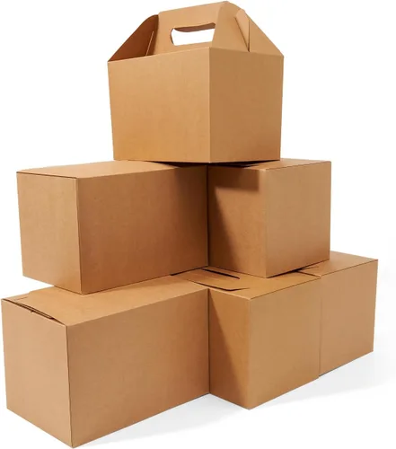 Happyhiram Paquete de 10 Cajas Grandes a Dos Aguas, Color Marrón - Contenedores de Papel Kraft Resistentes de 9x6x6 Pulgadas para Regalos, Almuerzos