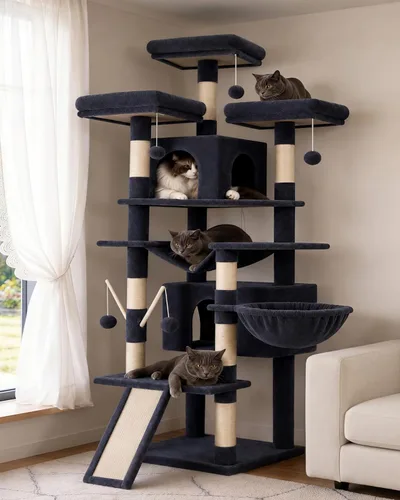 Miniatura 11 de Hey-brother Árbol de gato, torre XL grande de 71 pulgadas para gatos de interior, casa de gato de varios niveles con 3 asientos acolchados, rascador