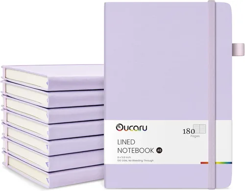 Miniatura 12 de Oucaru Cuaderno rayado, paquete de 8, 180 páginas, diarios A5 para escribir, papel grueso de 100 GSM, cuadernos pequeños diarios para mujeres
