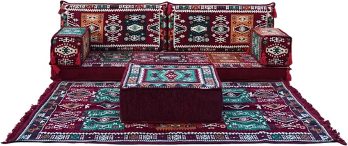 Miniatura 7 de arabicsofa Sofá Majlis Árabe Granate con Cojines – Sofá Modular de Dos Plazas de Suelo para Sala de Estar
