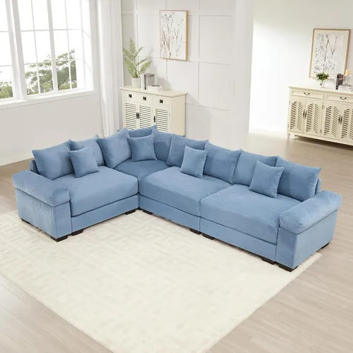 Miniatura 66 de Sofá modular de gran tamaño de 117.3 pulgadas, sofás modulares grandes de pana para sala de estar, sofás de 3 plazas, moderno juego de sofá de Blanco