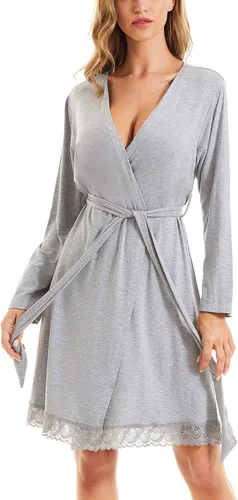 Miniatura 5 de SWOMOG Bata de maternidad para mujer, bata de maternidad para embarazo, hospital, lactancia, bata de baño 3 en 1 para parto
